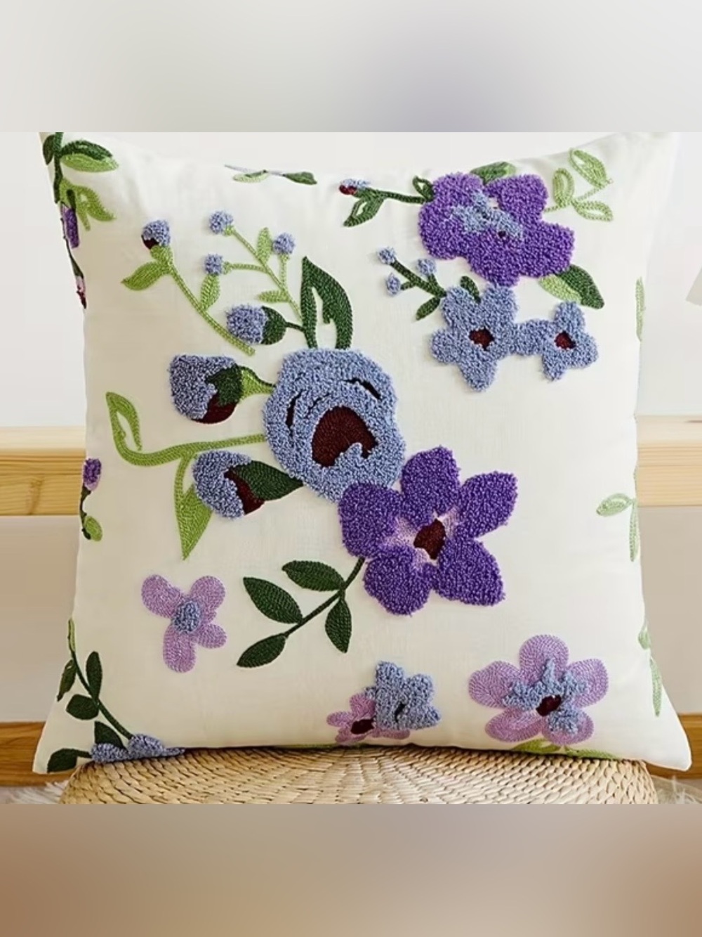 Embroidered Floral Throw Pillow Cover in Purple and Lavender-NWOT
